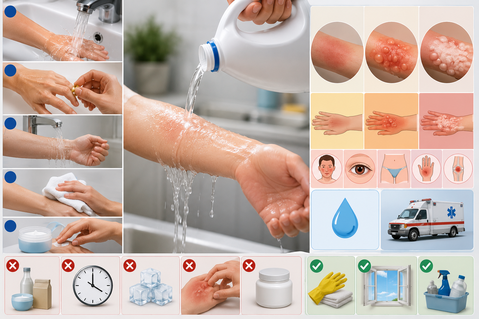 Bleach Spilled on Skin: Immediate First Aid, Chemical Burn Signs, and Mistakes to Avoid